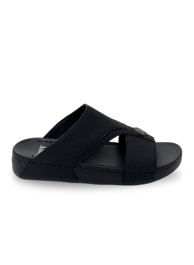 Amity Men's Black Slide Sandals, Faux Leather Casual Slip‑on Slippers - Image 1