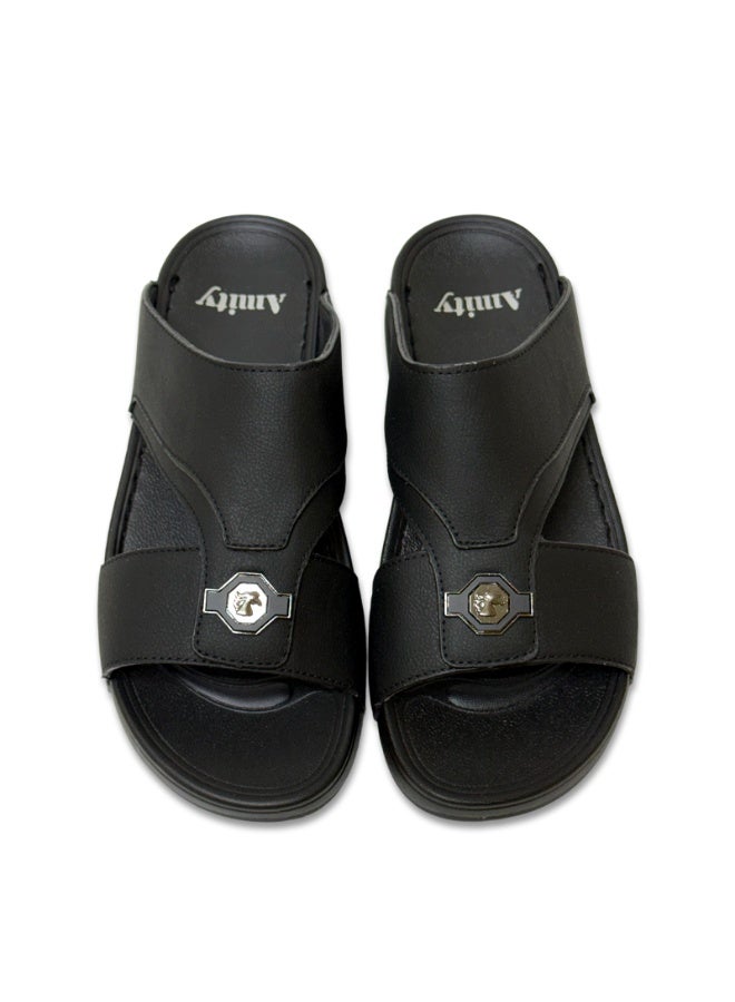 Amity Men's Black Slide Sandals, Faux Leather Casual Slip‑on Slippers - Image 2