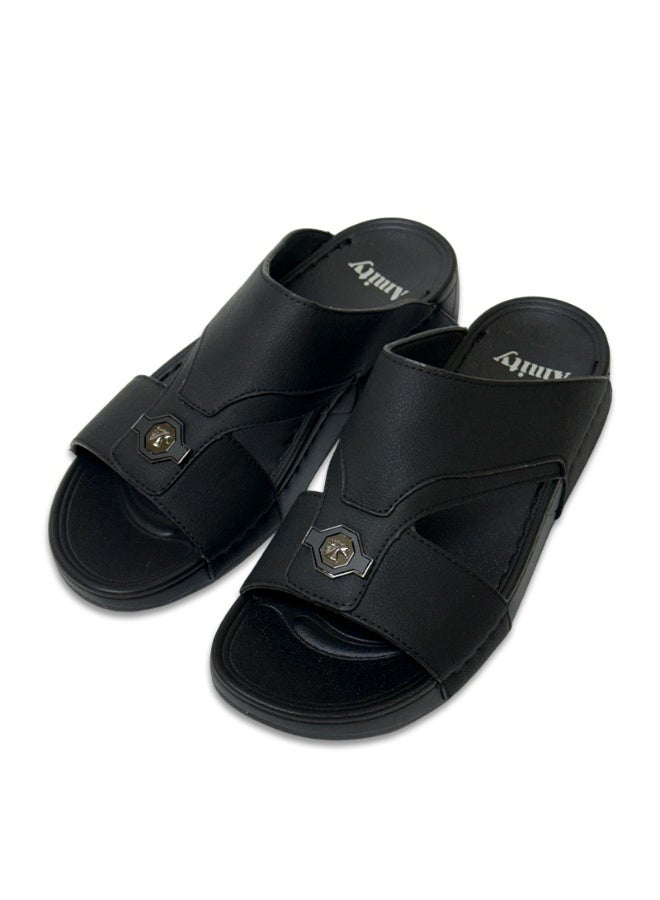 Amity Men's Black Slide Sandals, Faux Leather Casual Slip‑on Slippers - Image 5