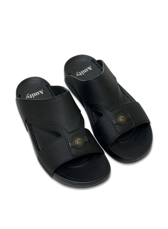 Amity Men's Black Slide Sandals, Faux Leather Casual Slip‑on Slippers - Image 4