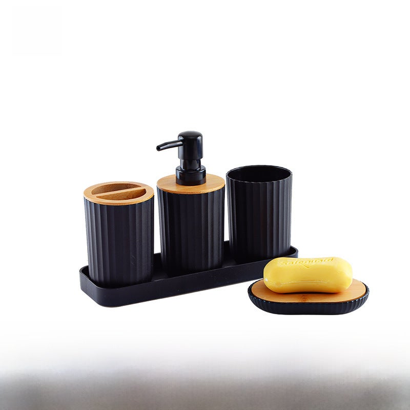 ins Bathroom Wash Set Bathroom Storage Utensils Brushing and Gargle Cup Supplies Hotel Tray Kit Five-Piece Set(T225-5 bamboo ash) - Image 2