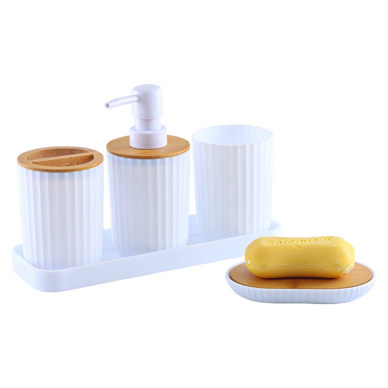 ins Bathroom Wash Set Bathroom Storage Utensils Brushing and Gargle Cup Supplies Hotel Tray Kit Five-Piece Set(T225-5 bamboo ash) - Image 5