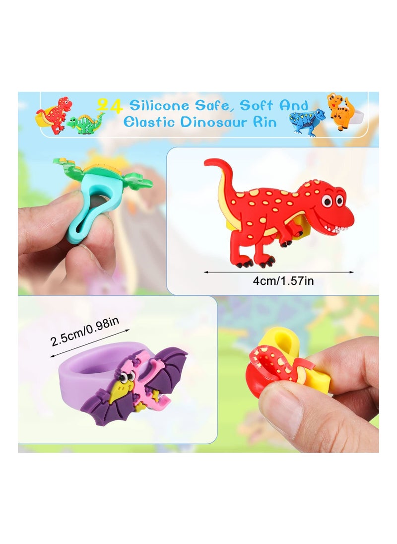 KASTWAVE - Dinosaur Rubber Rings, Toys Prizes Gift Carnivals Party Favors Cupcake Topper for Kids Boys Birthday Party Favor Supplies Goodie Bag Fillers (12 Pcs) - Image 1