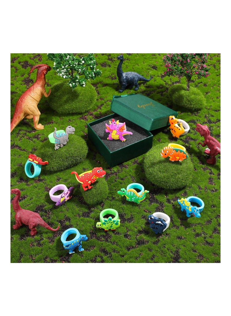 KASTWAVE - Dinosaur Rubber Rings, Toys Prizes Gift Carnivals Party Favors Cupcake Topper for Kids Boys Birthday Party Favor Supplies Goodie Bag Fillers (12 Pcs) - Image 1