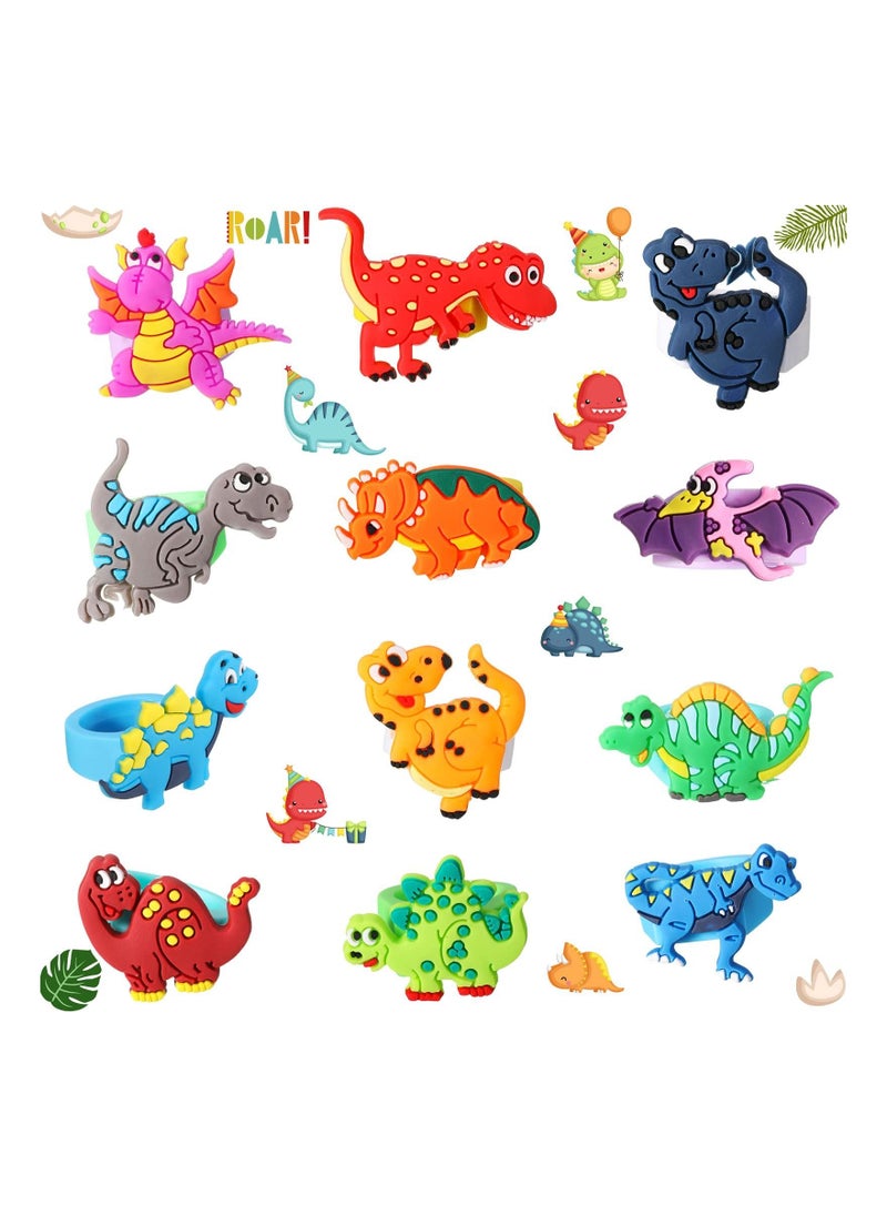 KASTWAVE - Dinosaur Rubber Rings, Toys Prizes Gift Carnivals Party Favors Cupcake Topper for Kids Boys Birthday Party Favor Supplies Goodie Bag Fillers (12 Pcs) - Image 1