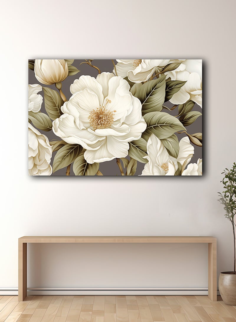 لوحة كانفاس على إطار خشبي بتصميم فن تجريدي للزهور - Image 1