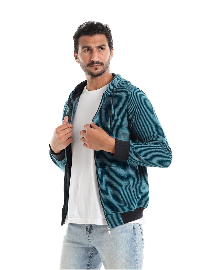 Caesar Mens Stripped Hoodie With Zipper  - Image 2