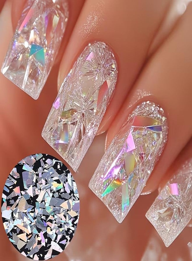 SINSEN 3D Nail Art Glitter Sequins 3D Holographic Iridescent Nail Art Flakes Laser Silver Irregular Nail Flake Nail Confetti Stickers 1Bag Sparkly Nail Tech Supplies for Women DIY Manicure Nail Decorations - Image 2