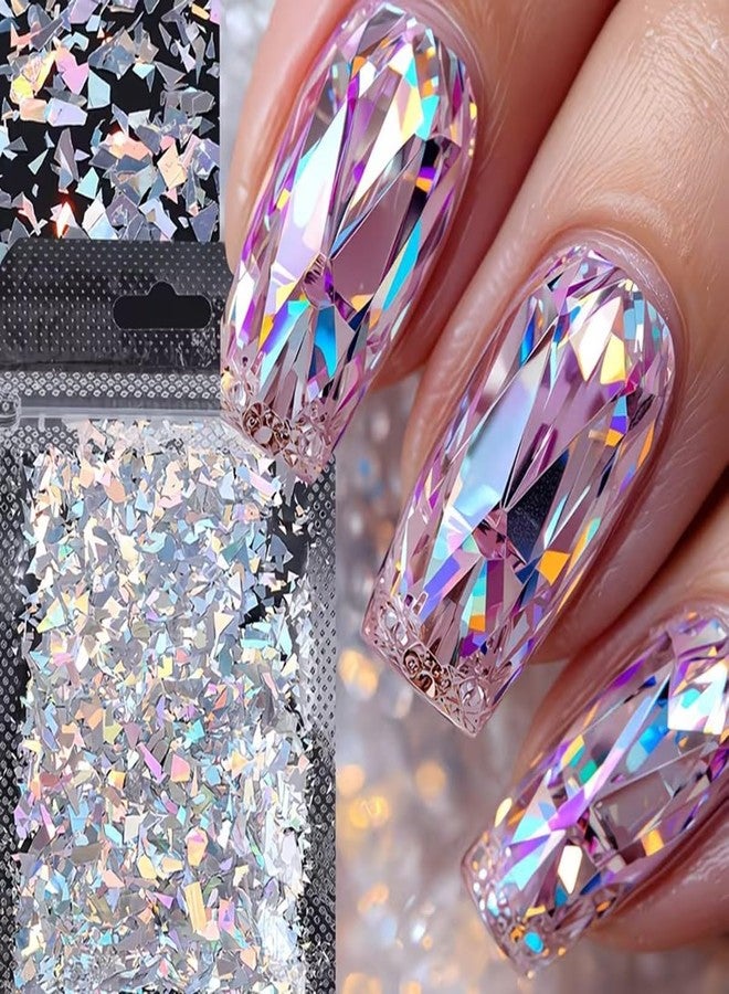 SINSEN 3D Nail Art Glitter Sequins 3D Holographic Iridescent Nail Art Flakes Laser Silver Irregular Nail Flake Nail Confetti Stickers 1Bag Sparkly Nail Tech Supplies for Women DIY Manicure Nail Decorations - Image 1