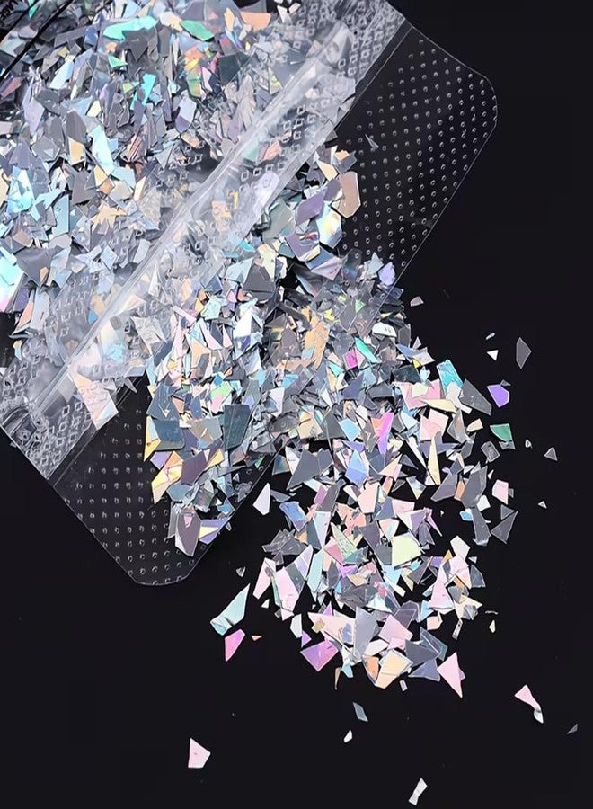 SINSEN 3D Nail Art Glitter Sequins 3D Holographic Iridescent Nail Art Flakes Laser Silver Irregular Nail Flake Nail Confetti Stickers 1Bag Sparkly Nail Tech Supplies for Women DIY Manicure Nail Decorations - Image 3