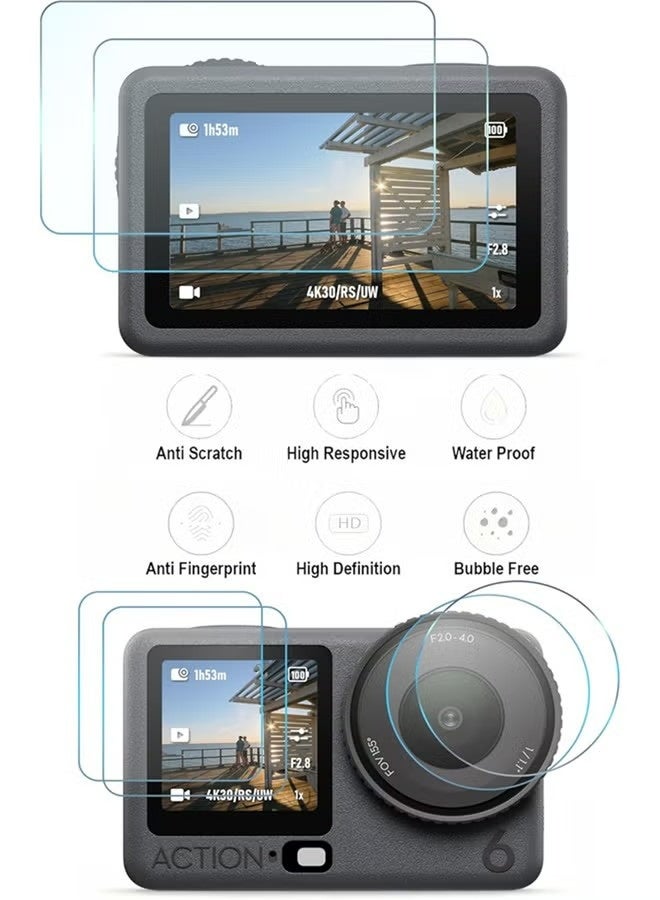 يوجي قضية السيليكون لـ DJI Action 6 ، واقي الشاشة وقبعات العدسة مجموعة إكسسوارات التغطية الكاملة مع غطاء السيليكون الأكمام والقشرة الصلبة لحمل التخزين السفر (الأسود) - Image 2