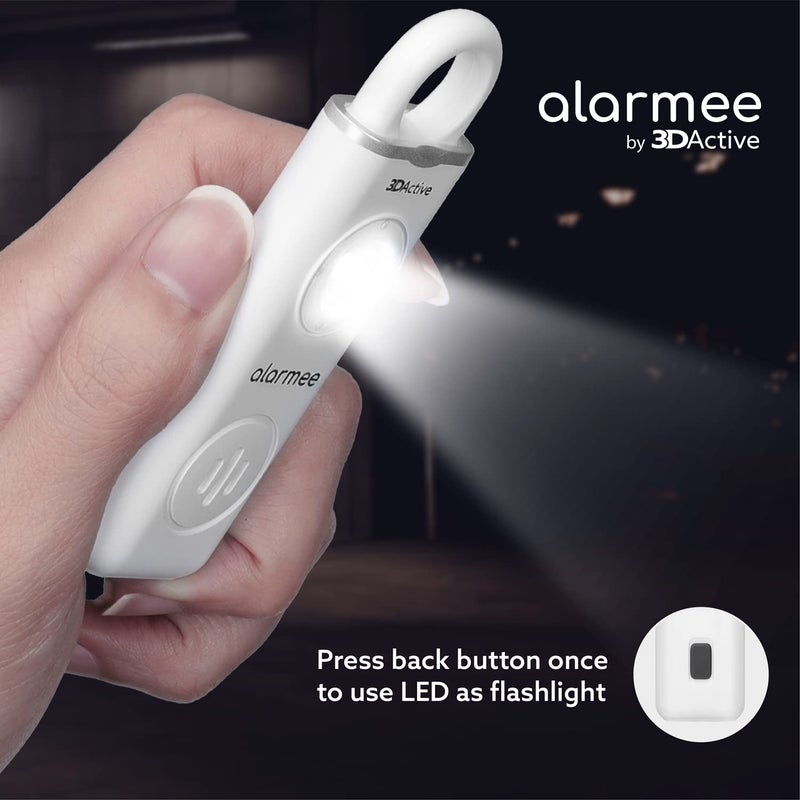 3DActive جهاز إنذار شخصي قابل لإعادة الشحن 3DActive Alarmee للنساء والمراهقين وكبار السن، بحجم جيب 130 ديسيبل صفارة عالية مع ضوء LED (أبيض) - Image 3