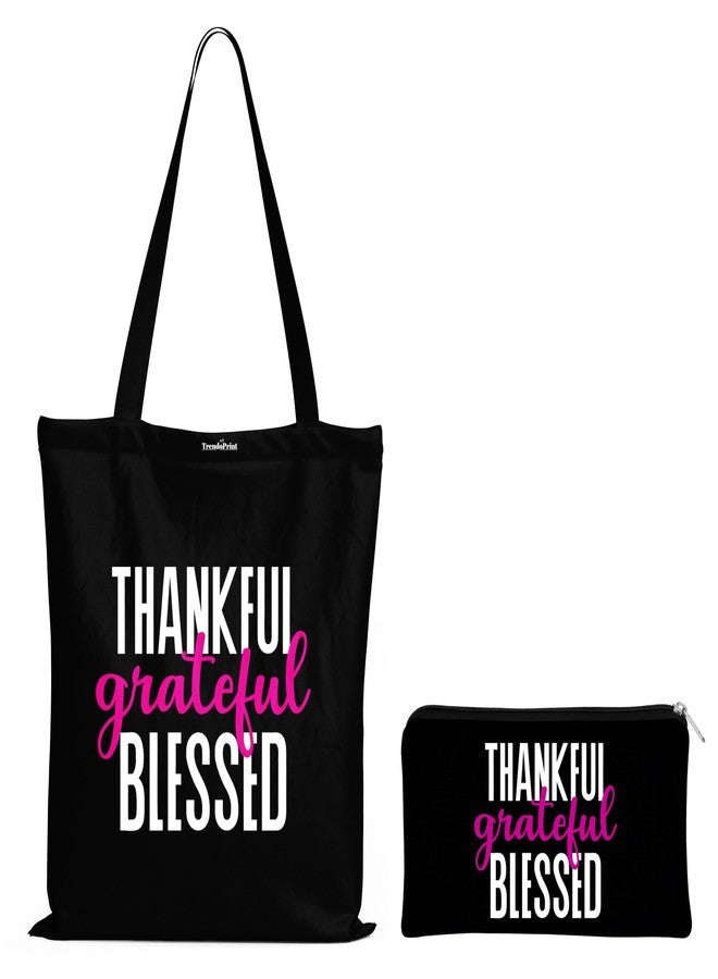 TrendoPrint Eco-Friendly Printed Black Tote Bag 14 x 16 inch with Makeup Pouch for College, Shopping and Travelling (TB128) - Image 1