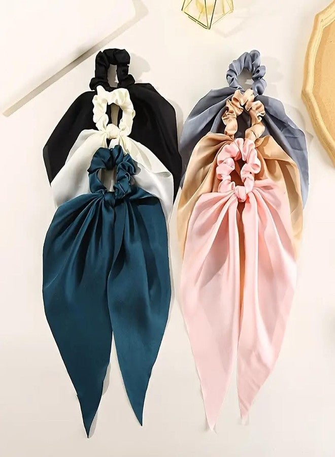Ashkash 6pcs Elegant Sweet Solid Color Satin Knotted Bow Hair Scarf Scrunchies - Elastic Hair Ties for Women and Girls Ponytail Holder for a Stylish and Comfortable Hair Accessory - Image 1