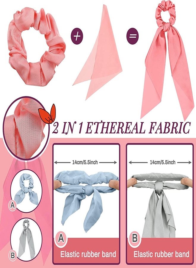 Ashkash 6pcs Elegant Sweet Solid Color Satin Knotted Bow Hair Scarf Scrunchies - Elastic Hair Ties for Women and Girls Ponytail Holder for a Stylish and Comfortable Hair Accessory - Image 2
