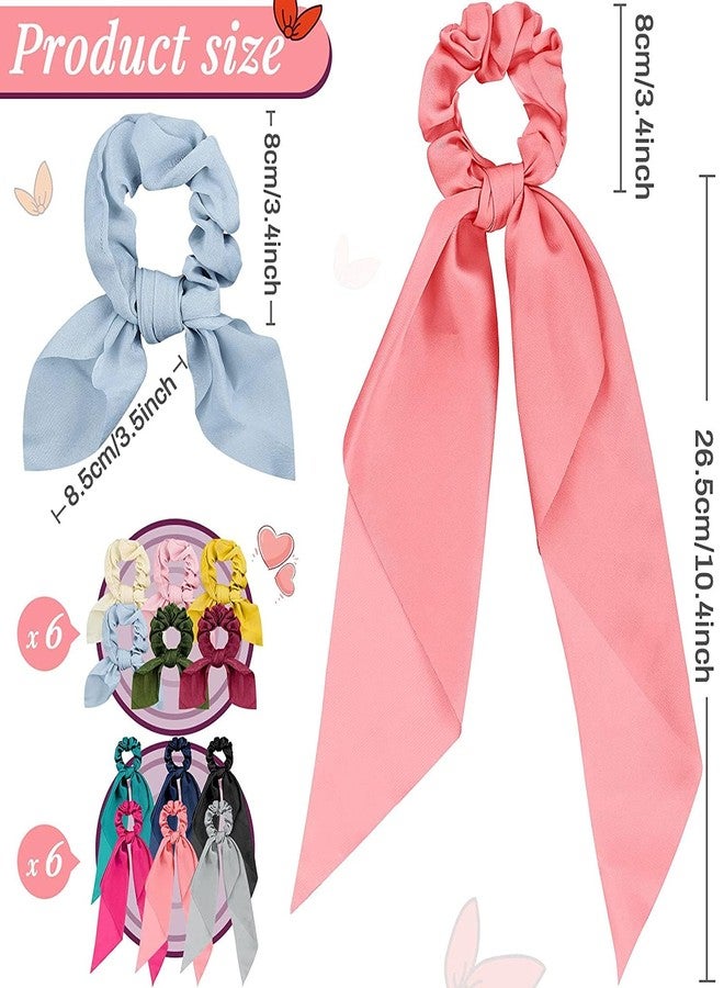 Ashkash 6pcs Elegant Sweet Solid Color Satin Knotted Bow Hair Scarf Scrunchies - Elastic Hair Ties for Women and Girls Ponytail Holder for a Stylish and Comfortable Hair Accessory - Image 3