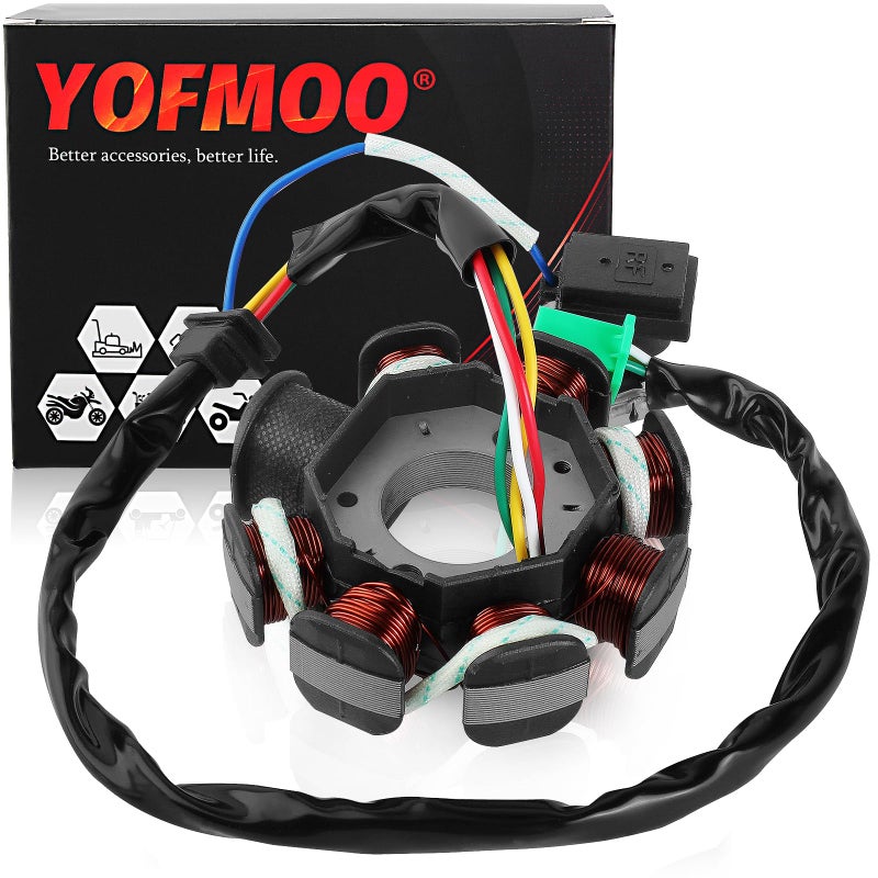 YOFMOO Magneto Stator AC Ignition Coil 8 Pole 5wire Compatible with GY6 125cc 150cc 125 ATV Scooter Moped Go Kart Buggy Quad 4stroke Pit Dirt Bike QMI152 QMI157 QMJ152 TaoTao Roketa Buyang Sunl