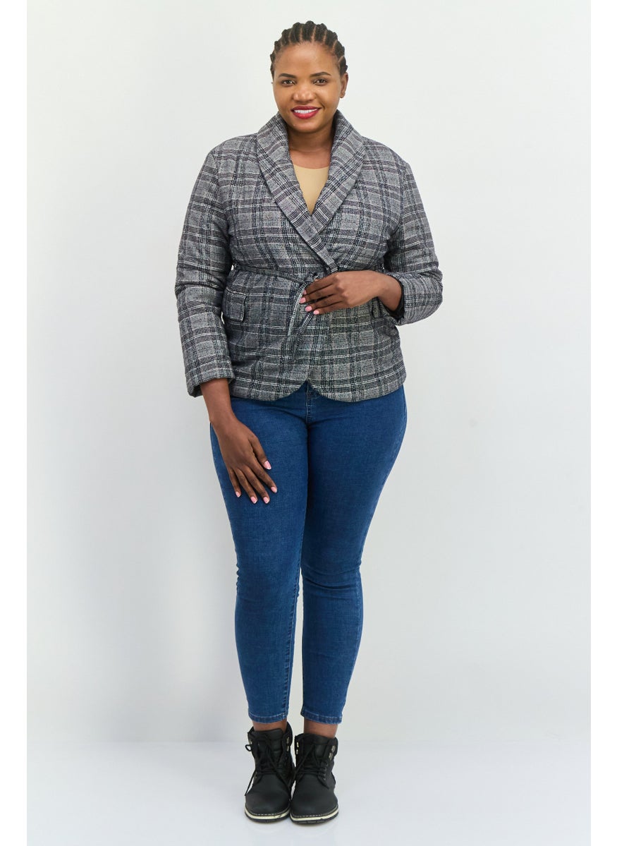 MANGO Women Regular Fit Plaid Casual Blazer, Black  - Image 2