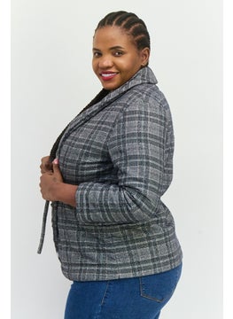 MANGO Women Regular Fit Plaid Casual Blazer, Black  - Image 3
