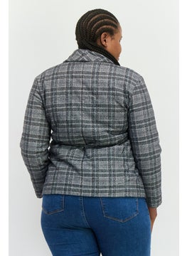 MANGO Women Regular Fit Plaid Casual Blazer, Black  - Image 4