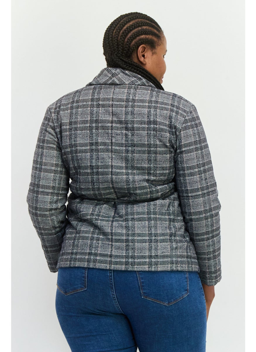 MANGO Women Regular Fit Plaid Casual Blazer, Black  - Image 4