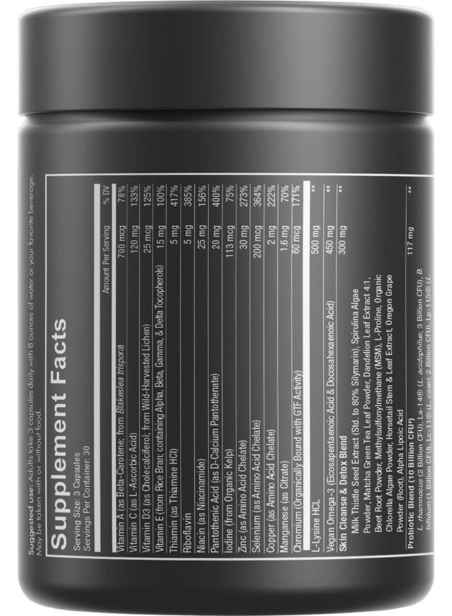 Codeage Clearface Pantothenic Acid, Niacin Supplement, Vitamins A, C, D3, E, Probiotics, Zinc, Riboflavin, Thiamin, L-Lysine HCL & Omega-3, Niacinamide, Skin Botanical Blend - Non-GMO - 90 Capsules - Image 4