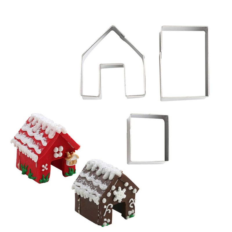 Zavaca 3 Pcs Stainless Steel Christmas Mini House Mold Gingerbread Cookie Cutter Set Cupcake Chocolate House (Small) - Image 1