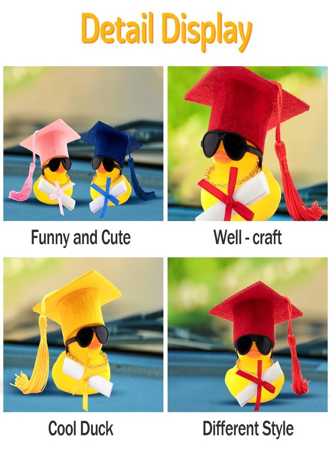 wonuu Car Dashboard Decorations Colorful Graduation Hat Rubber Ducks for Car Ornament Ducky with Hat, Glasses, Necklace, Certificate, for Doctor, Master, Bachelor (Yellow) - Image 4