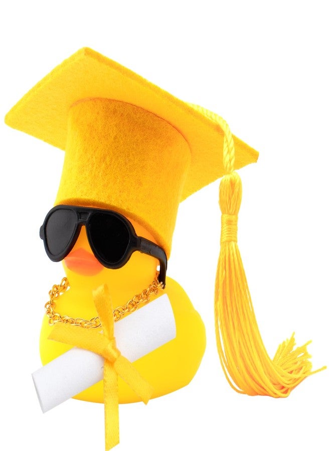 wonuu Car Dashboard Decorations Colorful Graduation Hat Rubber Ducks for Car Ornament Ducky with Hat, Glasses, Necklace, Certificate, for Doctor, Master, Bachelor (Yellow) - Image 1