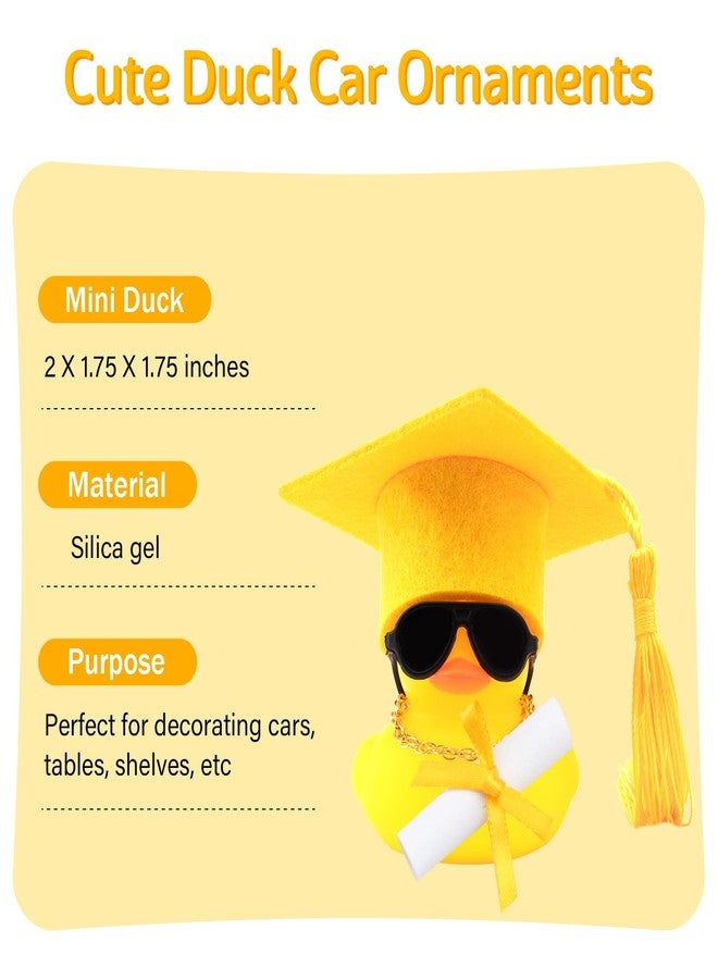 wonuu Car Dashboard Decorations Colorful Graduation Hat Rubber Ducks for Car Ornament Ducky with Hat, Glasses, Necklace, Certificate, for Doctor, Master, Bachelor (Yellow) - Image 2