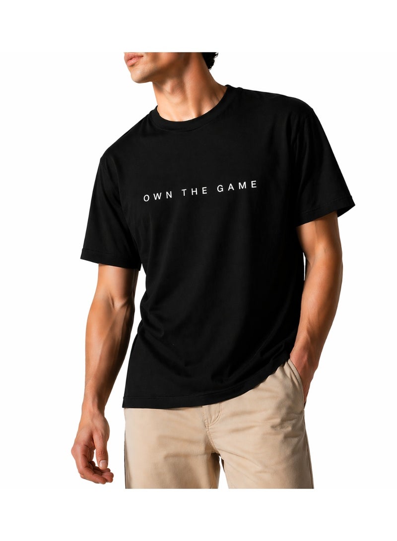 Men's Relax Fit Cotton T-shirt with "Own the Game" Print - Black - Image 1