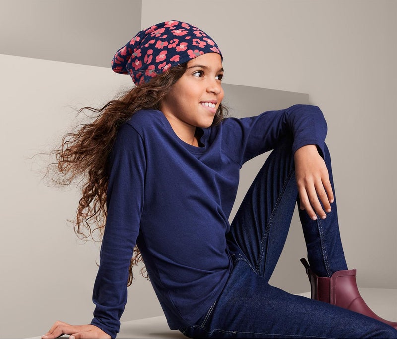 Tchibo Girls Reversible Hat, Navy Combo - Image 1