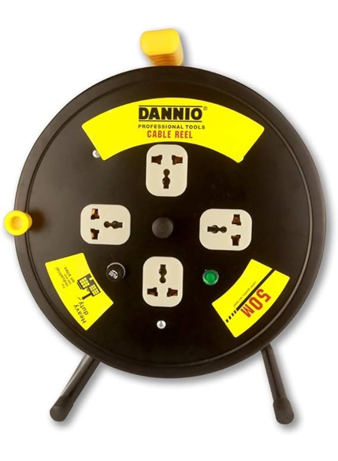 Dannio Power Extension Cable Reel 50M 2.5mm with 4 Sockets and Overload Protection (Black) - Image 1