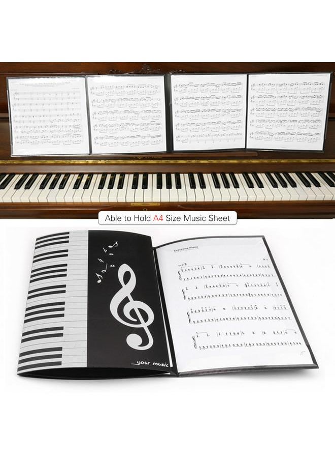 Thoraya Black Sheet Music Folder A4 Size Storage Holder Binder for Stage Musical Instrument Piano Performance  - Image 4
