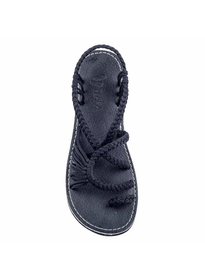 Plaka Palm Leaf Flat Summer Sandals for Women | Perfect for the Beach Walking & Dressy Occasions | Black | Size 7 - Image 1