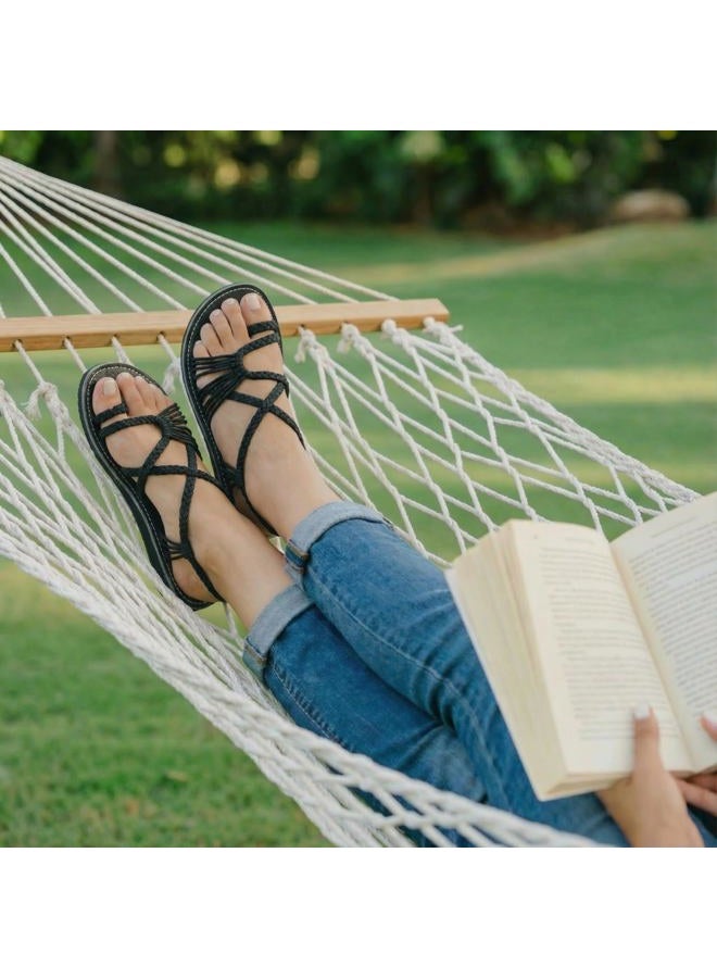 Plaka Palm Leaf Flat Summer Sandals for Women | Perfect for the Beach Walking & Dressy Occasions | Black | Size 7 - Image 5