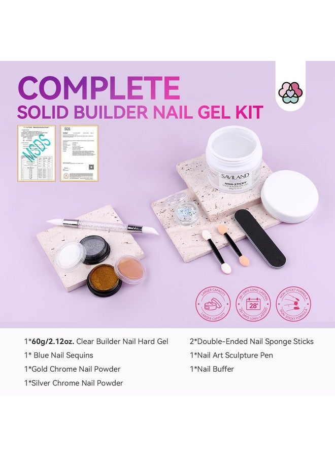 سافي لاند جل بناء أظافر SAVILAND صلب - 60 جرام، سعة كبيرة، جل ثلاثي الأبعاد، جل نحت للأظافر، غير لاصق، جل صلب لليدين، جل نحت، غراء أظافر، جل تمديد مع ترتر، مسحوق أظافر كروم، صالون منزلي - Image 2