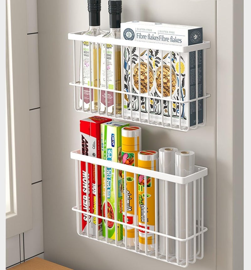 EigPluy 2 Pieces Kitchen Cabinet Door Storage Box, Self-Adhesive Storage Box, Wall Mounted Metal Storage Boxes,Cabinet/Bathroom/Fridge Small Items Organiser Storage Box (White) - Image 1