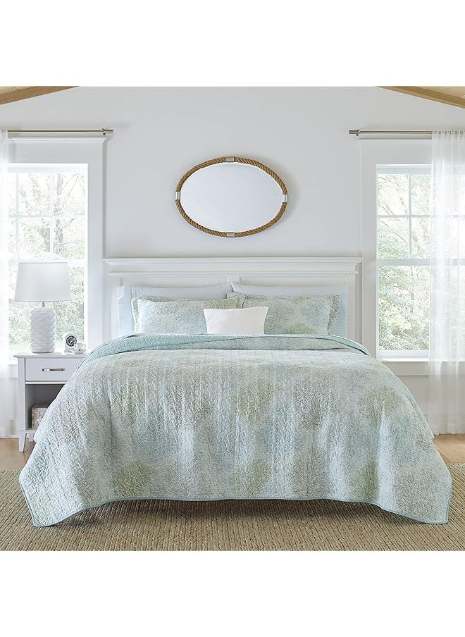 LAURA ASHLEY - Twin Quilt Set Reversible Cotton Bedding With Matching Sham Pre Washed Home Decor For Added Softness Saltwater Blue Twin - Image 1