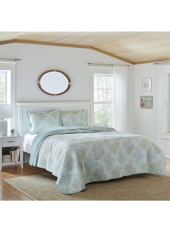LAURA ASHLEY - Twin Quilt Set Reversible Cotton Bedding With Matching Sham Pre Washed Home Decor For Added Softness Saltwater Blue Twin - Image 1