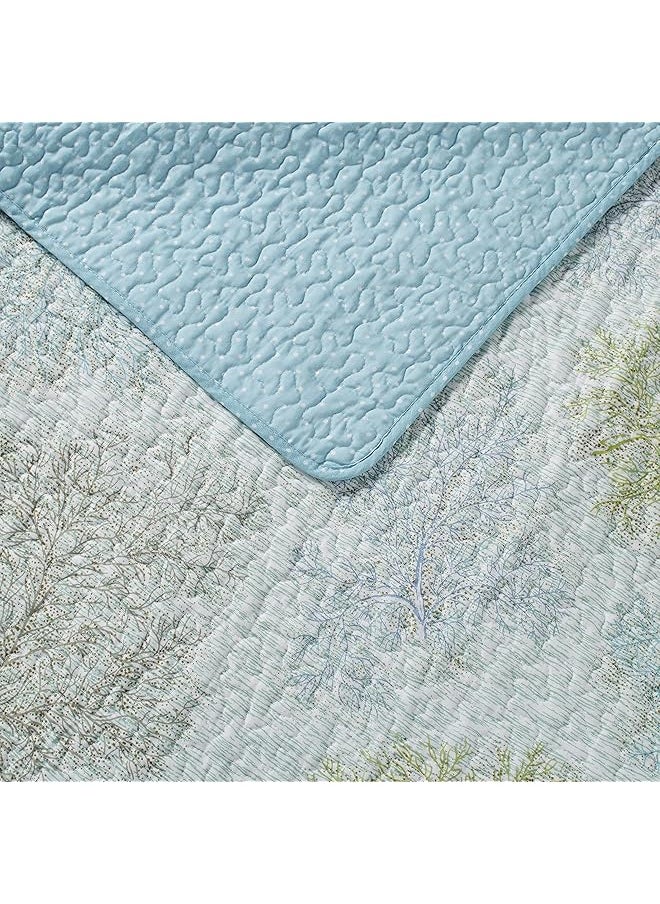 LAURA ASHLEY - Twin Quilt Set Reversible Cotton Bedding With Matching Sham Pre Washed Home Decor For Added Softness Saltwater Blue Twin - Image 1