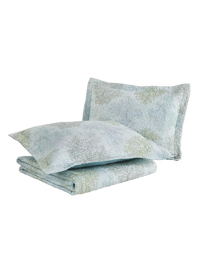 LAURA ASHLEY - Twin Quilt Set Reversible Cotton Bedding With Matching Sham Pre Washed Home Decor For Added Softness Saltwater Blue Twin - Image 1