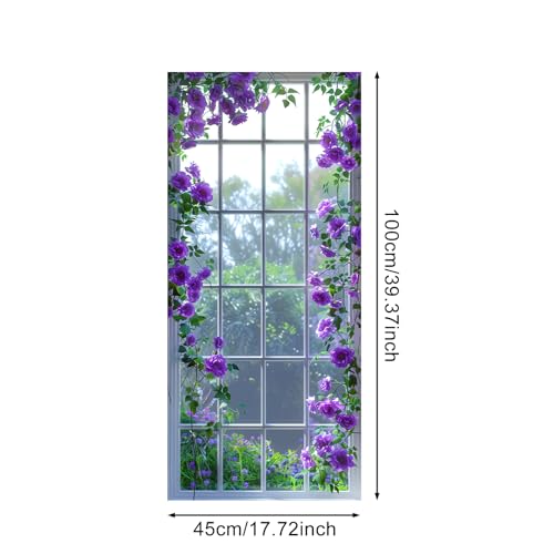 IVN Stained Glass Window Film Purple Rose Vine Pattern 17.7 x 39.3 Inch Privacy Window Film Flowers Static Cling Sun Blocking Decor Removable for Living Room Bathroom Home Privacy Glass Covering - Image 3