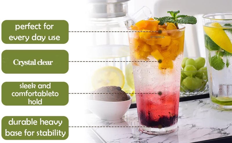 SYANKA Premium Water Glass Tumbler Highball Glasses Set of 6 400ML Transparent Drinking Glass for Iced Tea Cocktail Juice Milkshake Coke Soda - Image 5