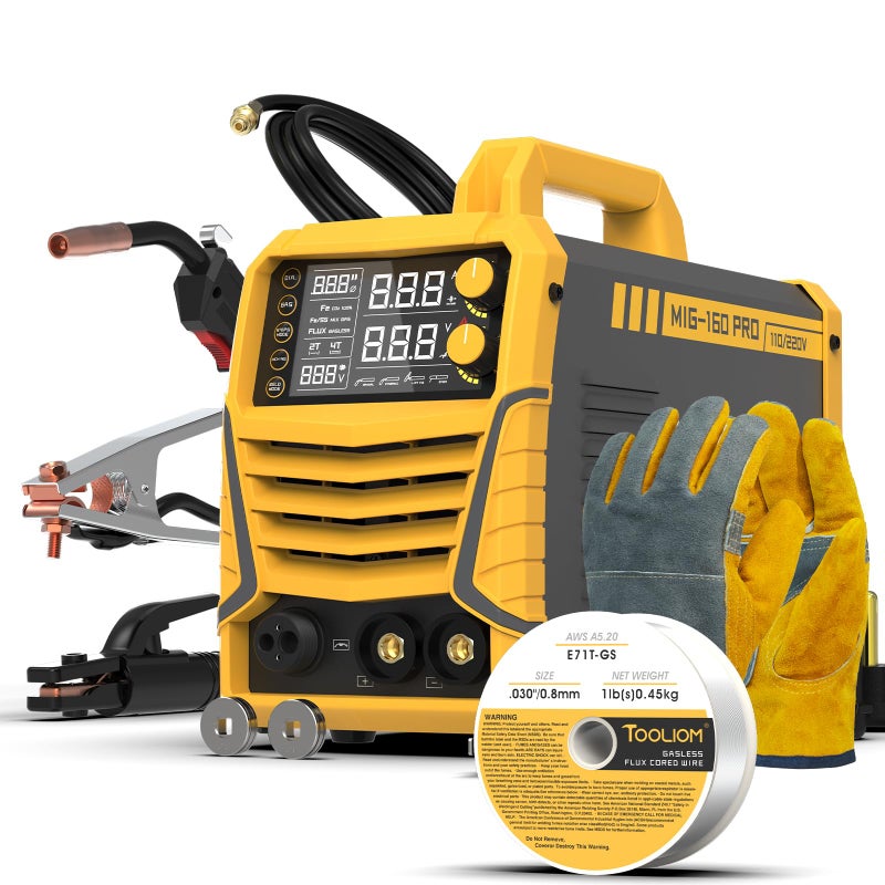 TOOLIOM 160A MIG Welder 4 in 1 Gas MIG/Flux Core MIG/Stick (MMA)/Lift TIG Welding Machine 110/220V Dual Voltage Welder IGBT DC Inverter with LCD Display - Image 1