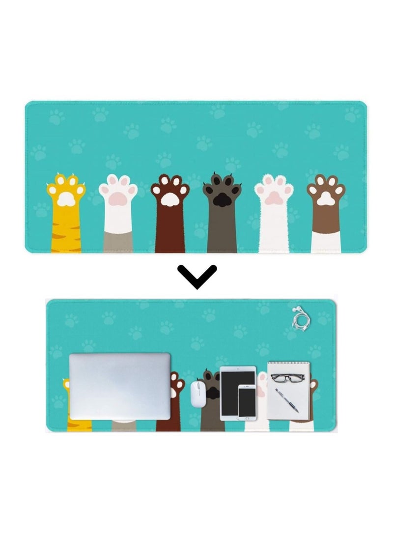 Captaintech Large Mouse Pad, Full Desk XXL Extended Gaming Mouse Pad 35In X 15In, Waterproof Desk Mat with Stitched Edge, Non-Slip Laptop Computer Keyboard Mousepad for Office Home, Cute Cat Paws Design - Image 1
