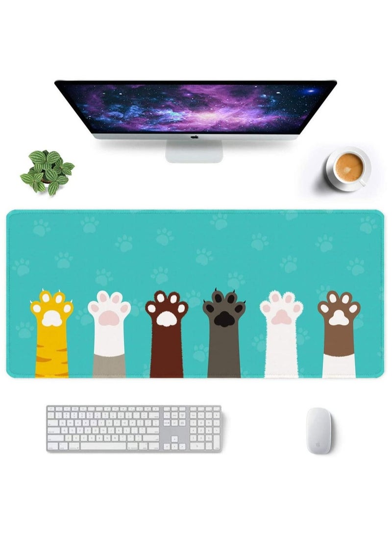 Captaintech Large Mouse Pad, Full Desk XXL Extended Gaming Mouse Pad 35In X 15In, Waterproof Desk Mat with Stitched Edge, Non-Slip Laptop Computer Keyboard Mousepad for Office Home, Cute Cat Paws Design - Image 4