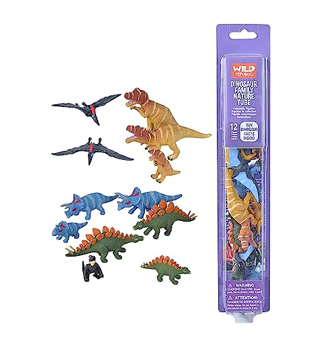 Wild Republic Dinosaur Family Animal Figurines Tube Dinosaur Toys TRex Triceratops Stegosaurus and Pteranodon Dinosaur Families Collection - Image 1