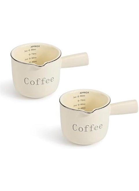 2 Pieces Espresso Measuring Cup, Ceramic Pitcher Milk Mug, Espresso Cups with Handle, Espresso Shot with V-Shaped Mouth, Accessories Milk Frothing Pitcher (2 Beige)