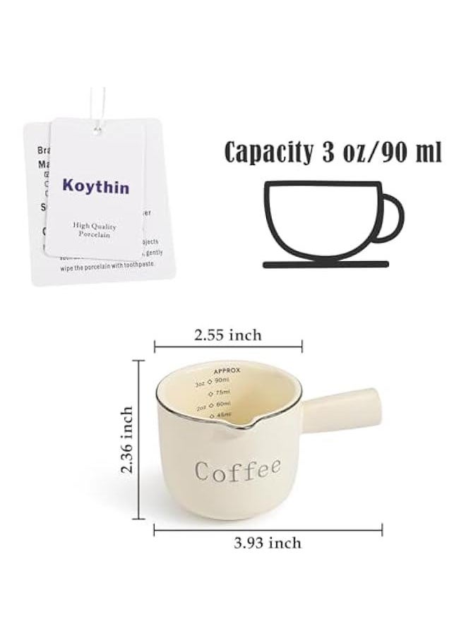 2 Pieces Espresso Measuring Cup, Ceramic Pitcher Milk Mug, Espresso Cups with Handle, Espresso Shot with V-Shaped Mouth, Accessories Milk Frothing Pitcher (2 Beige)